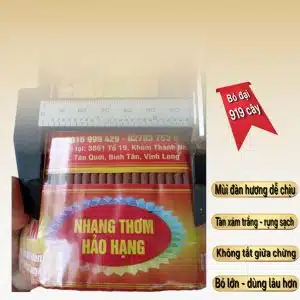 Nhang Bo Vàng Lùn 919 cây – dòng nhang thơm nhiều người dùng với mùi Đàn hương đầm dịu, ít khói, sạch trần nhà. Phù hợp dùng hàng ngày cho gia đình, chung cư, nhà trần thấp. Bó đại siêu tiết kiệm, an toàn và dễ chịu khi sử dụng.