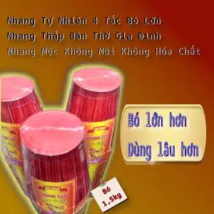 Nhang tự nhiên 4 tấc dùng hàng ngày, ít khói, không mùi hóa chất, bó lớn tiết kiệm cho gia đình. Phù hợp nhà phố, chung cư, thắp hương mỗi ngày.