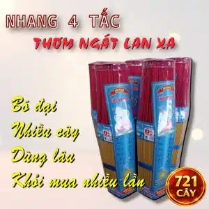 Nhang thơm 4 tấc hảo hạng từ Nhang THÀNH TÂM mang mùi hương thanh khiết, ít khói, an toàn cho sức khỏe. Sản phẩm cao cấp giúp không gian thờ cúng ấm cúng, bình an.