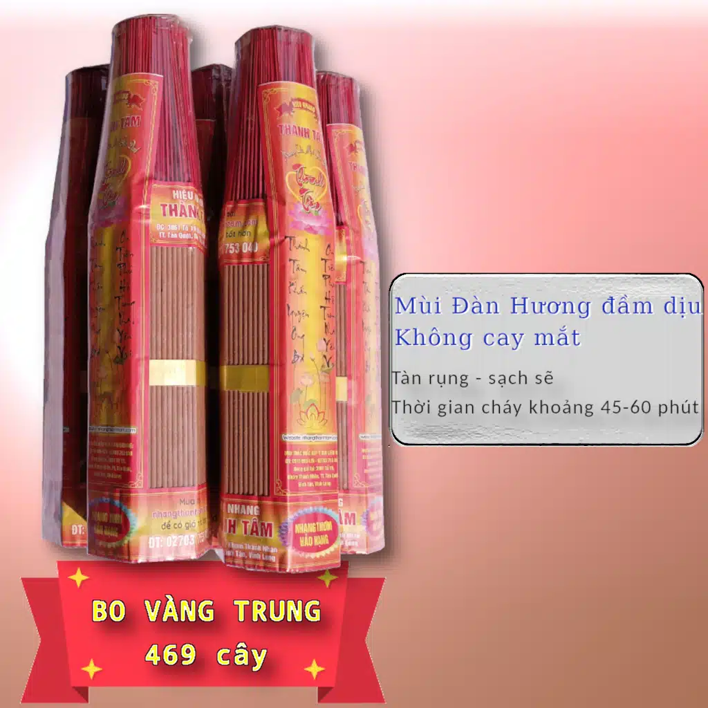 Nhang Thơm Không Cay Mắt 4 Tấc 469 Cây – Thơm Đầm Dịu, Thắp Bàn Thờ Gia Tiên Hàng Ngày | Bo Vàng Trung