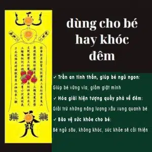 Linh phù cho bé hay khóc đêm hỗ trợ định an, trấn an tinh thần, giúp bé ngưng quấy khóc về đêm, ngủ ngon giấc và bảo vệ sức khỏe cho bé.
