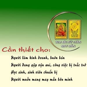 Kim bài Nữ thần may mắn nhỏ gọn để bóp ví, điện thoại. Giúp thu hút may mắn, hỗ trợ công việc hanh thông, buôn bán thuận lợi và xua xui xẻo.