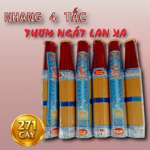 Nhang thơm bát ngát 4 tấc 271 cây, hương lan xa, cháy lâu 45–60 phút, phù hợp bàn thờ cao và không gian rộng, đóng gói kỹ sạch sẽ.