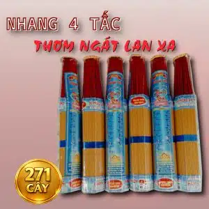 Nhang thơm bát ngát 4 tấc 271 cây, hương lan xa, cháy lâu 45–60 phút, phù hợp bàn thờ cao và không gian rộng, đóng gói kỹ sạch sẽ.