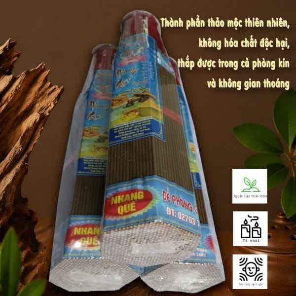 Nhang quế sạch THÀNH TÂM được làm từ nguyên liệu thảo mộc và bột quế tự nhiên, đóng bó lục giác 630 cây, thích hợp sử dụng trong thờ cúng, thiền và tụng kinh.