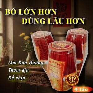 Nhang thơm đàn hương Bo Vàng mùi thơm dịu nhẹ, thanh khiết, phù hợp thắp gia tiên, thần tài và sử dụng hằng ngày trong gia đình.