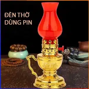 Đèn hoa sen thờ cúng dùng pin với ánh sáng LED dịu nhẹ, phù hợp bàn thờ gia tiên, Phật, Thần Tài, giúp không gian thờ cúng thêm trang nghiêm.
