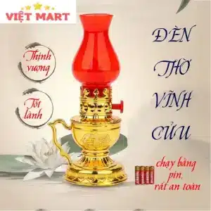 Đèn hoa sen thờ cúng dùng pin với ánh sáng LED dịu nhẹ, phù hợp bàn thờ gia tiên, Phật, Thần Tài, giúp không gian thờ cúng thêm trang nghiêm.