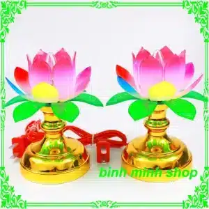 Tham khảo bộ đèn thờ hoa sen gồm 2 đèn dùng cho bàn thờ gia tiên, Phật, Thần Tài và Ông Địa. Thiết kế trang nhã, sử dụng điện 220V, phù hợp nhiều không gian thờ cúng.