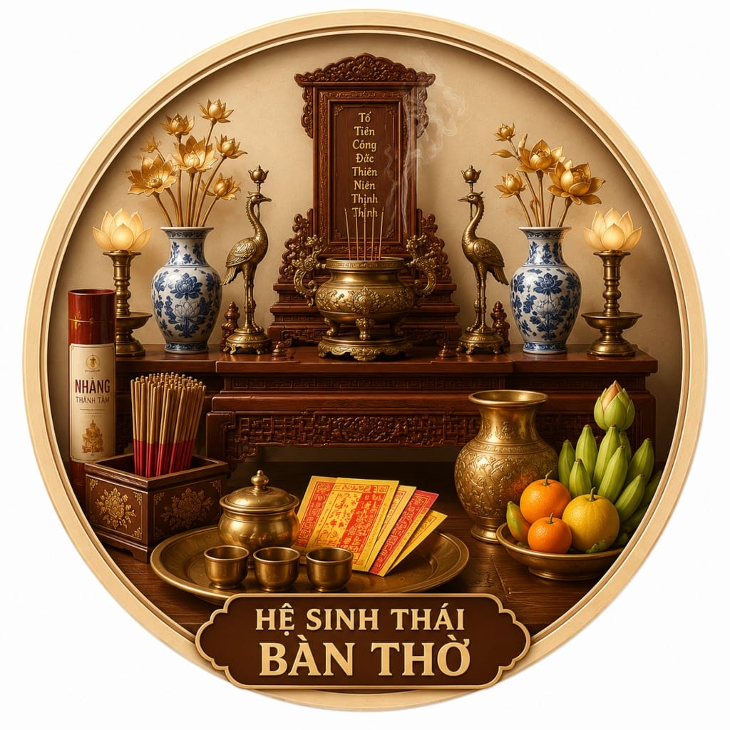 Hệ sinh thái ban thờ tập hợp đầy đủ các vật phẩm cho việc thờ cúng của gia đình Việt