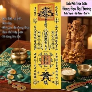 Phù trấn trạch trừ tà theo tín ngưỡng dân gian, thường được sử dụng để hộ thân, trấn trạch và cầu bình an. Linh Phù Trần Triều Hưng Đạo Đại Vương phù hợp dùng cho nhà ở, xe ô tô hoặc mang theo bên mình.
