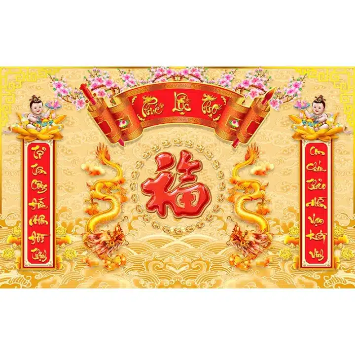 Tranh Bàn Thờ Gia Tiên dán tường PP cao cấp, in công nghệ Nhật Bản, nhiều mẫu và kích thước, lựa chọn PP thường hoặc PP kim sa, dễ thi công.