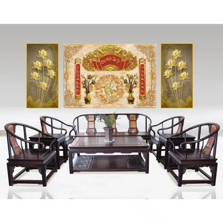 Tranh hoa sen phòng thờ chất liệu PP kim sa cao cấp, bộ 2 tấm nhiều kích thước 30x60, 40x80, 50x100, 60x120cm. Thiết kế trang trọng, dễ dán, sản xuất tại Việt Nam.