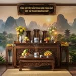 Tổng hợp các mẫu tranh dán phòng thờ đẹp, chất liệu PP kim sa cao cấp chống nước, dễ lau chùi, giúp ban thờ gia tiên luôn thanh tịnh và ấm cúng.